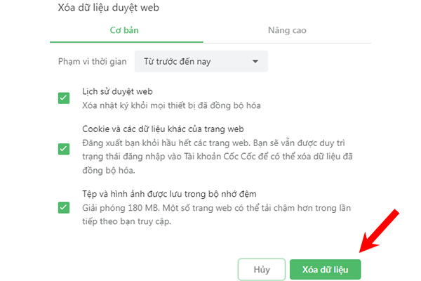 Xoá bộ nhớ cache trong trình duyệt Cốc Cốc