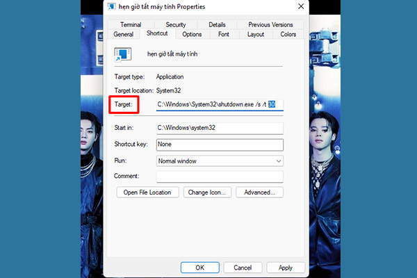 Bước 2 đổi thời gian tắt máy tính