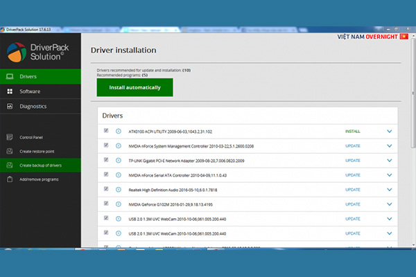 Cài driver cho Win 10 bằng phần mềm DriverPack Solution 