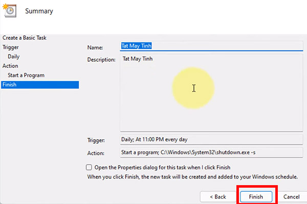 Bước 8 Cách hẹn giờ tắt máy tính bằng Windows Task Scheduler Bước 8 Cách hẹn giờ tắt máy tính bằng Windows Task Scheduler