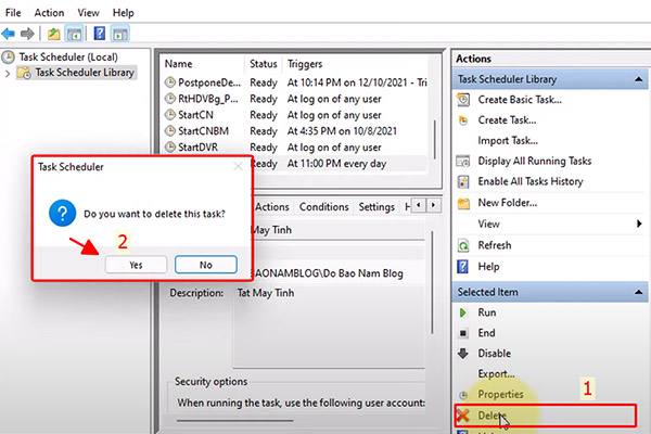Bước 2 hủy hẹn giờ tắt máy tính trên Task Scheduler