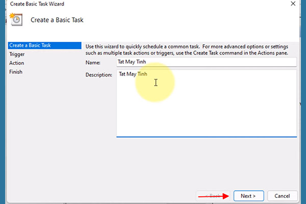 Bước 3 Cách hẹn giờ tắt máy tính bằng Windows Task Scheduler